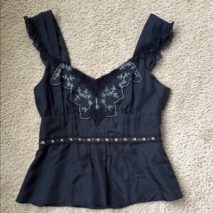 Nanette Lepore Silk Navy Sleeveless Top